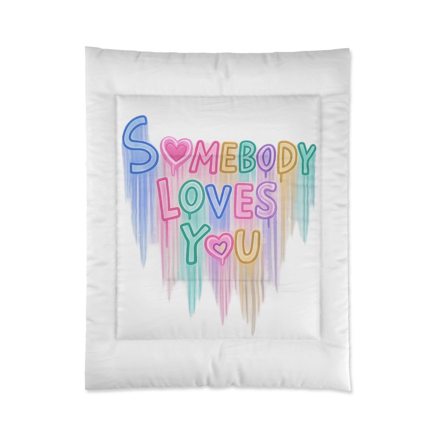 Somebody Loves You Comforter – Pastel Rainbow Heart Bedding
