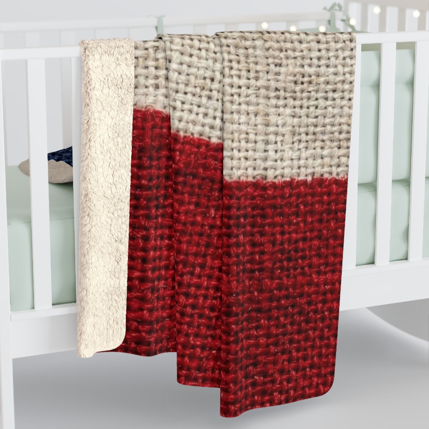 American Flag Burlap Texture Print Sherpa Blanket Patriotic Stars Stripes Throw