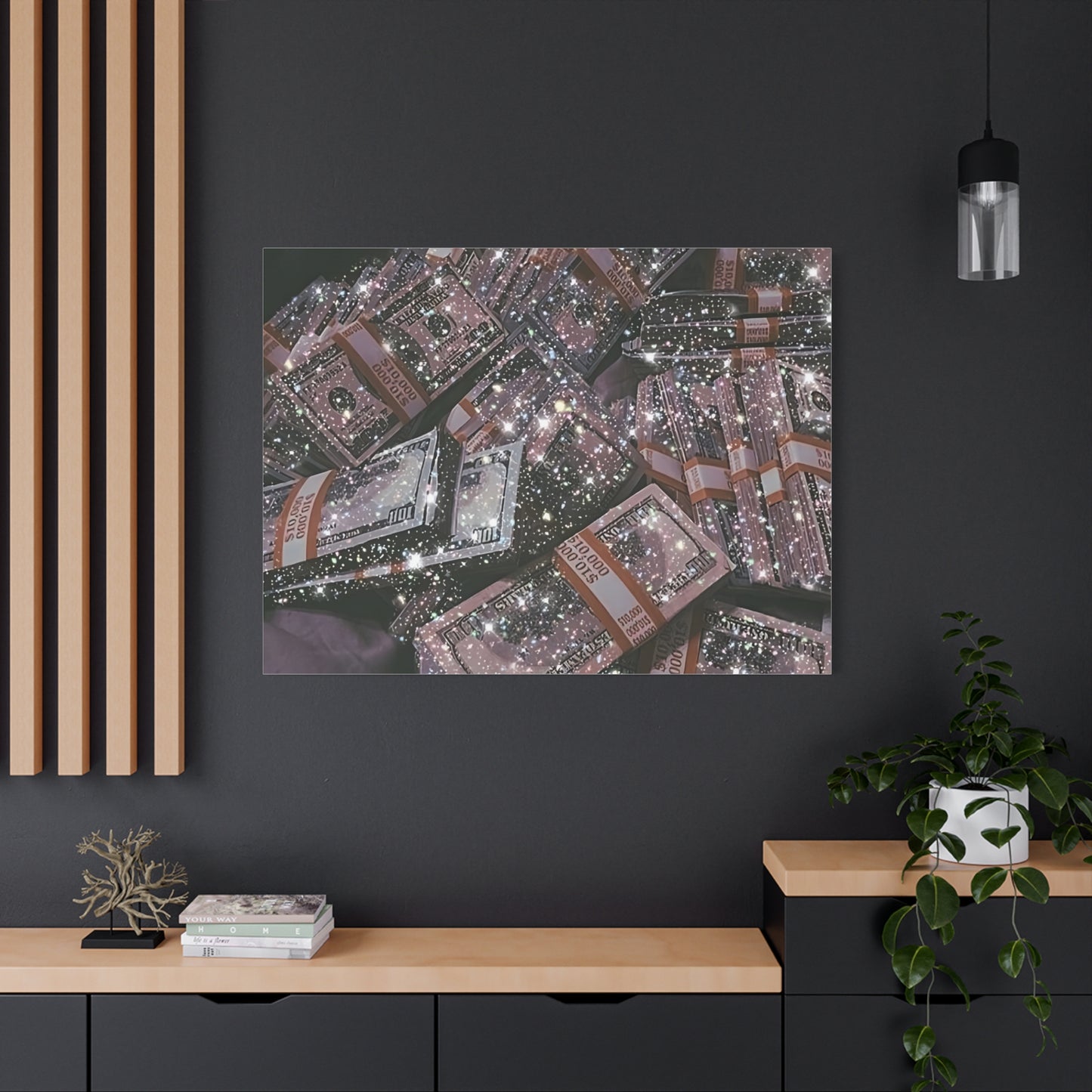 Sparkling Money Canvas Art, Glittery Wall Decor for Home, Modern Art Piece, Gift for Art Lovers, Chic Office Decor, Unique Wall Hanging