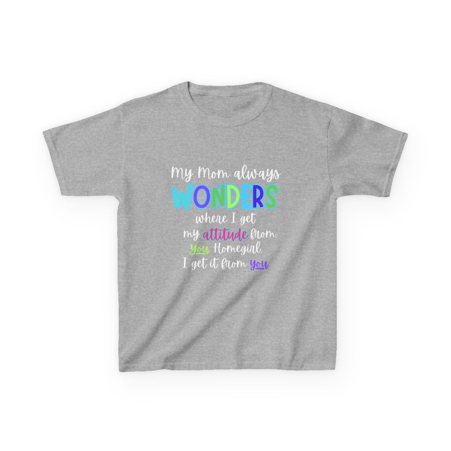 Colorful Kids Tee: 'My Mom Wonders Where I Get My Attitude From' | Fun Gift for Birthdays, Holidays, Everyday Wear, Unique Kids Apparel