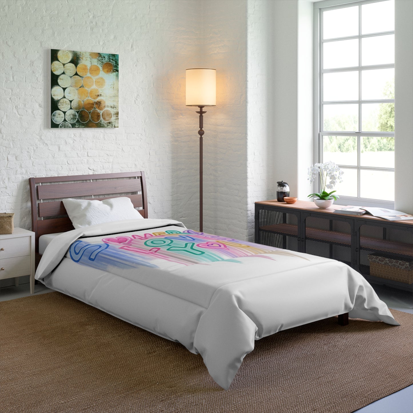 Somebody Loves You Comforter – Pastel Rainbow Heart Bedding