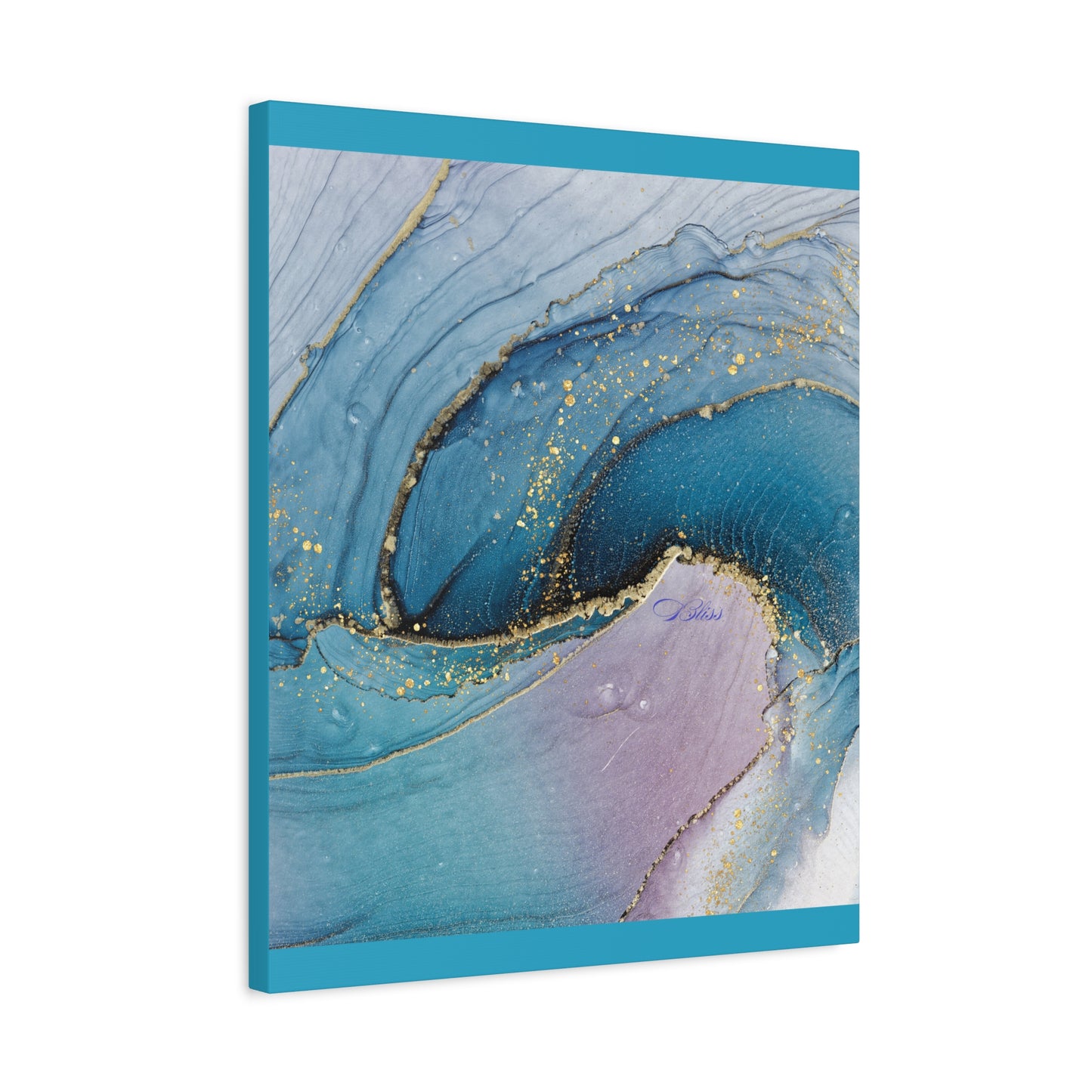 Canvas Wall Art, Abstract Ocean Wave, Modern Decor, Home Office, Gift for Her, Blue Gold Artwork, Living Room Wall Decor