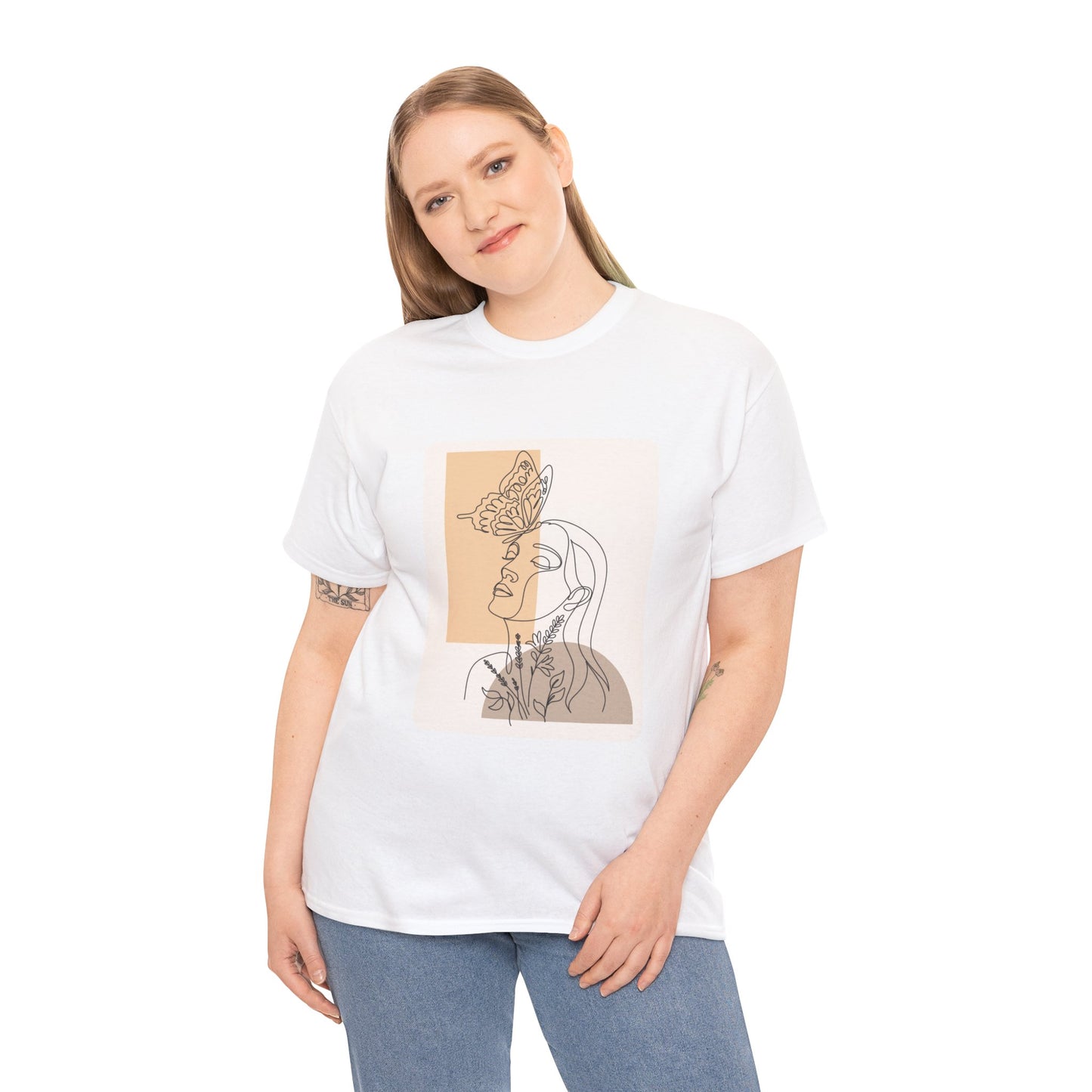 Artistic Unisex Tee: Modern Line Drawing with Butterfly, Perfect for Casual Outings, Gift for Art Lovers, Spring Fashion, Eco-Friendly Wear