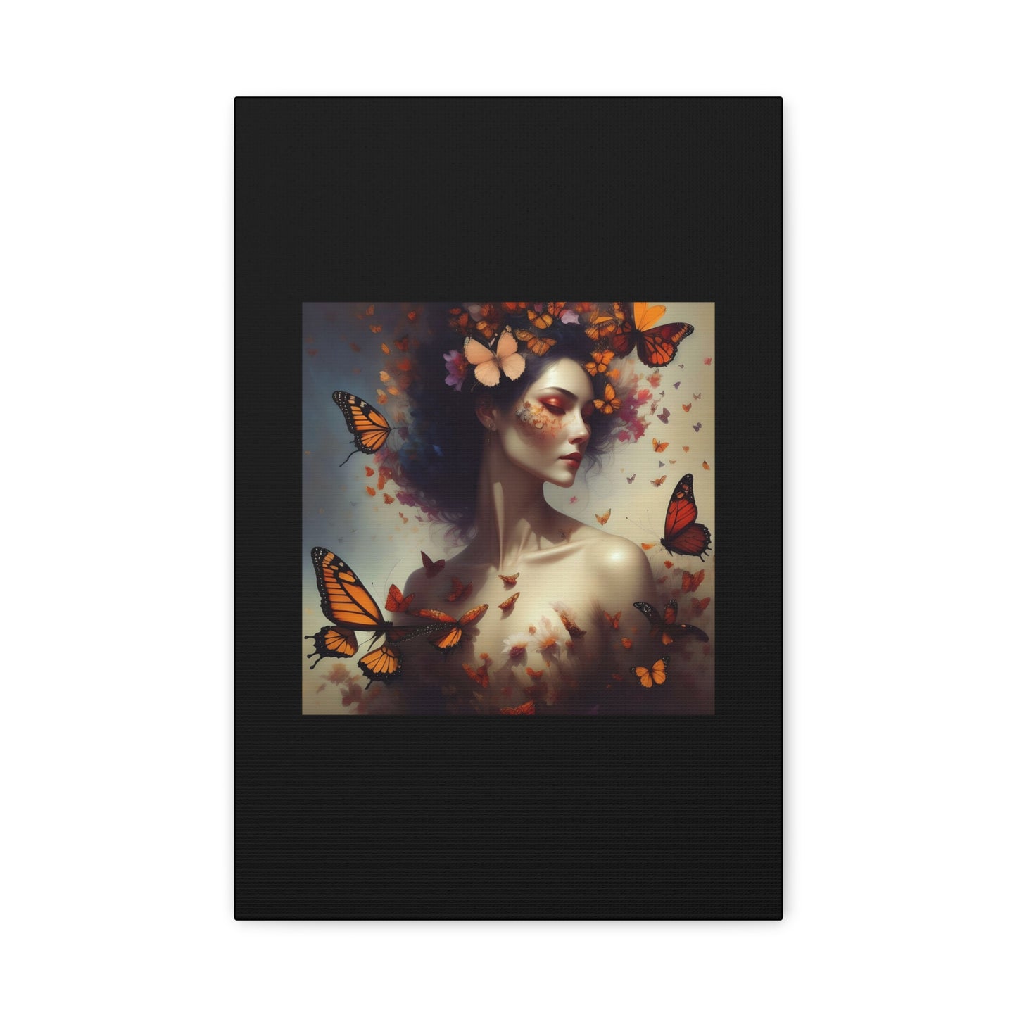 Canvas Wall Art - Butterfly Woman Print, Floral Home Decor, Unique Gift for Nature Lovers, Birthday Decoration, Whimsical Art