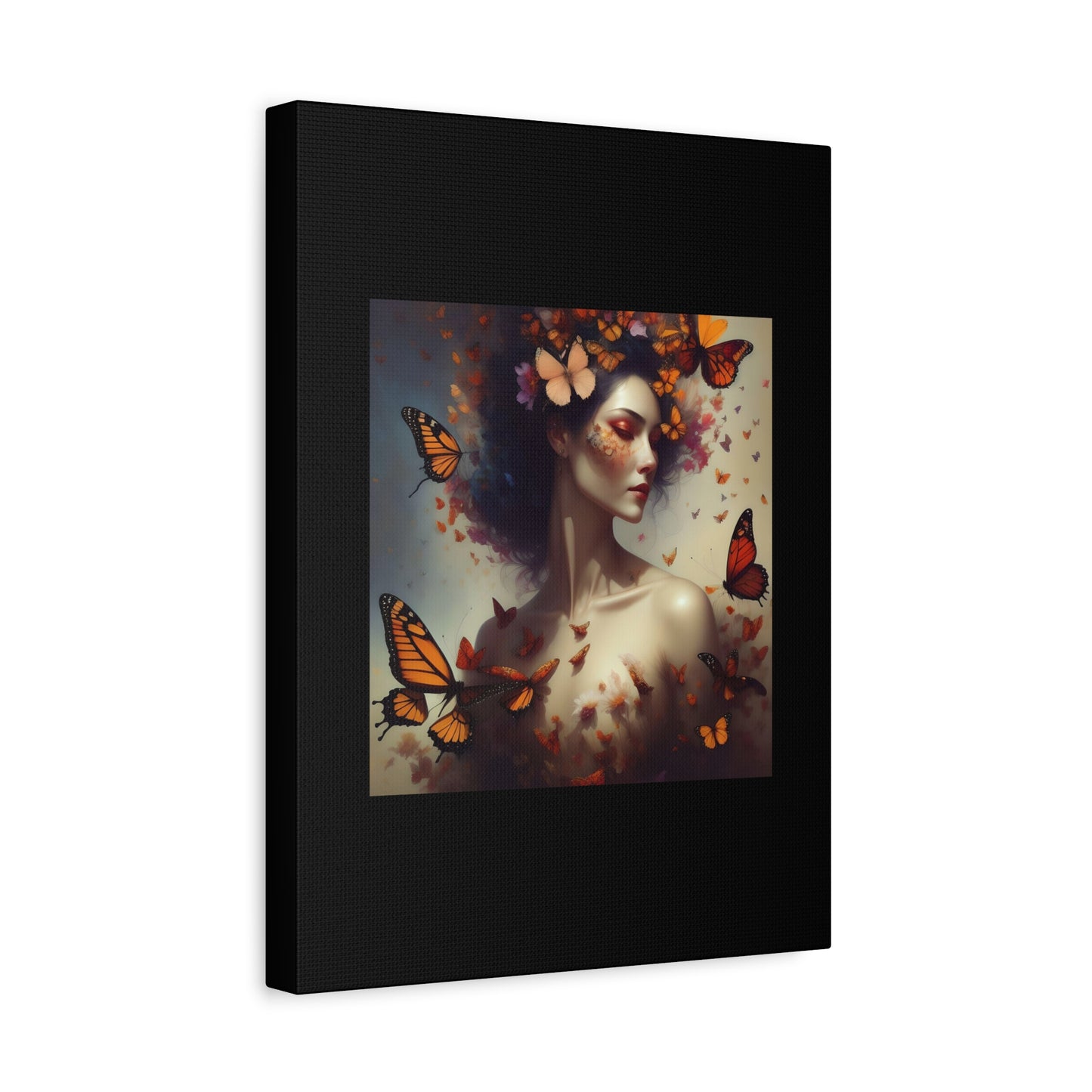 Canvas Wall Art - Butterfly Woman Print, Floral Home Decor, Unique Gift for Nature Lovers, Birthday Decoration, Whimsical Art