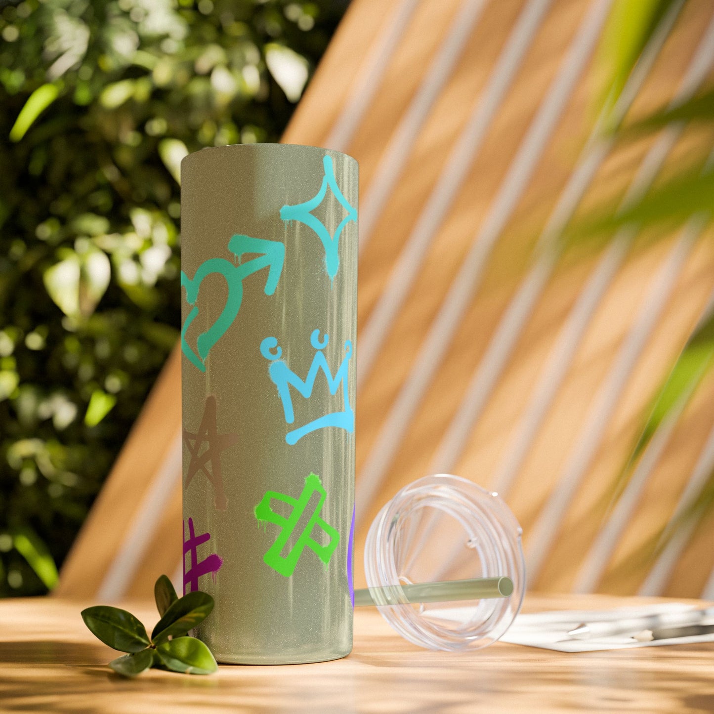 Trendy Skinny Tumbler with Straw, 20oz | Unique Graffiti Style Drinkware for Teens, Gifts, Parties, and Everyday Use