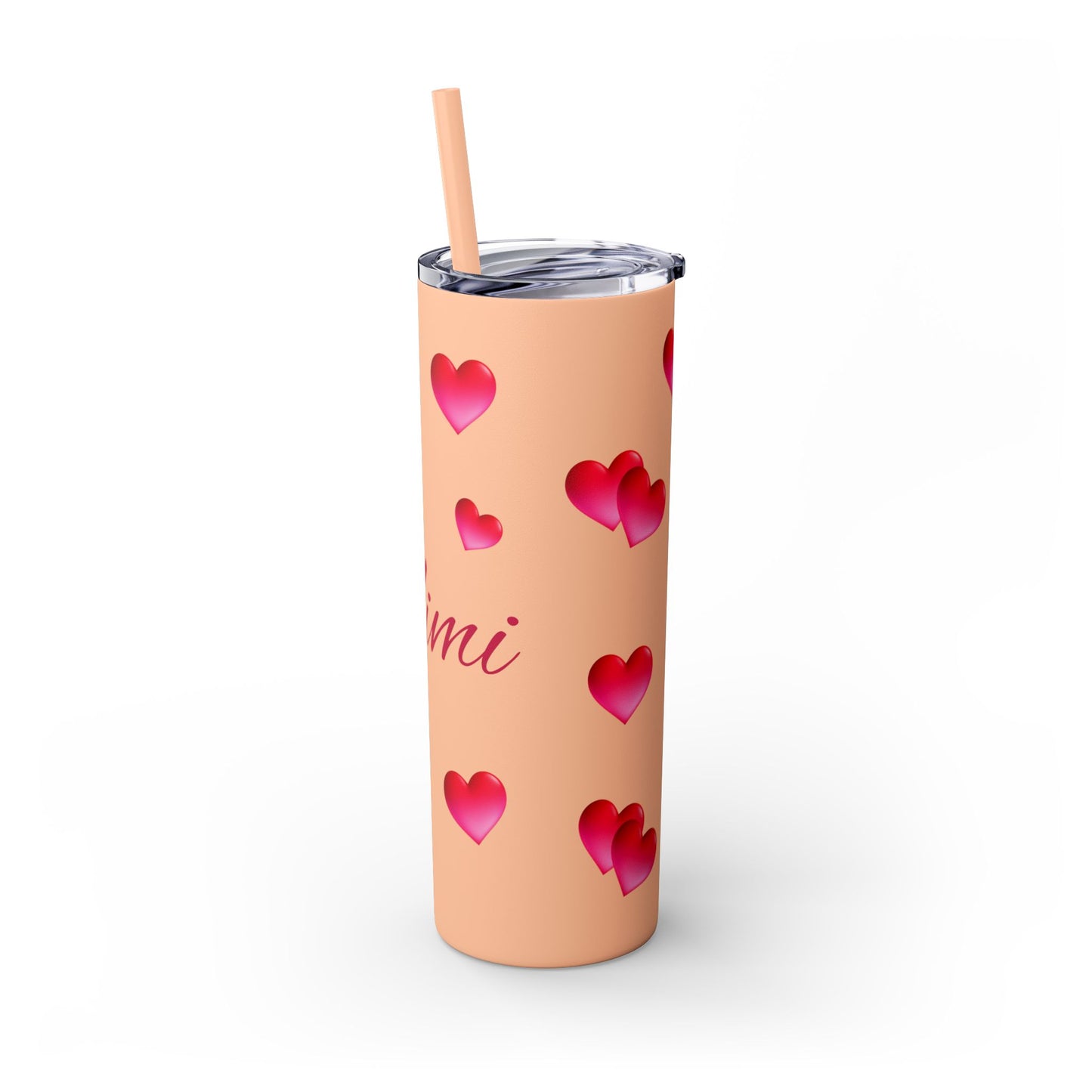 Gepasmaakte Glitter 20oz Dun Tumbler met Pienk Hartpatroon — [Jou Naam Hier]