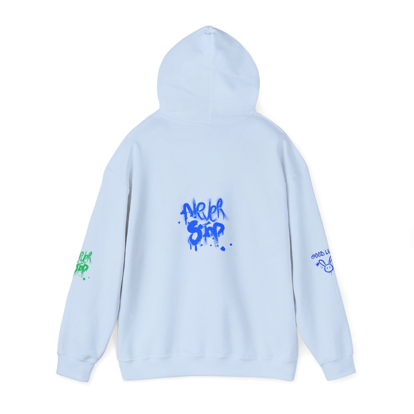 Good Luck Never Stop Unisex Heavy Blend Hooded Sweatshirt | Lucky Easter Bunny Design