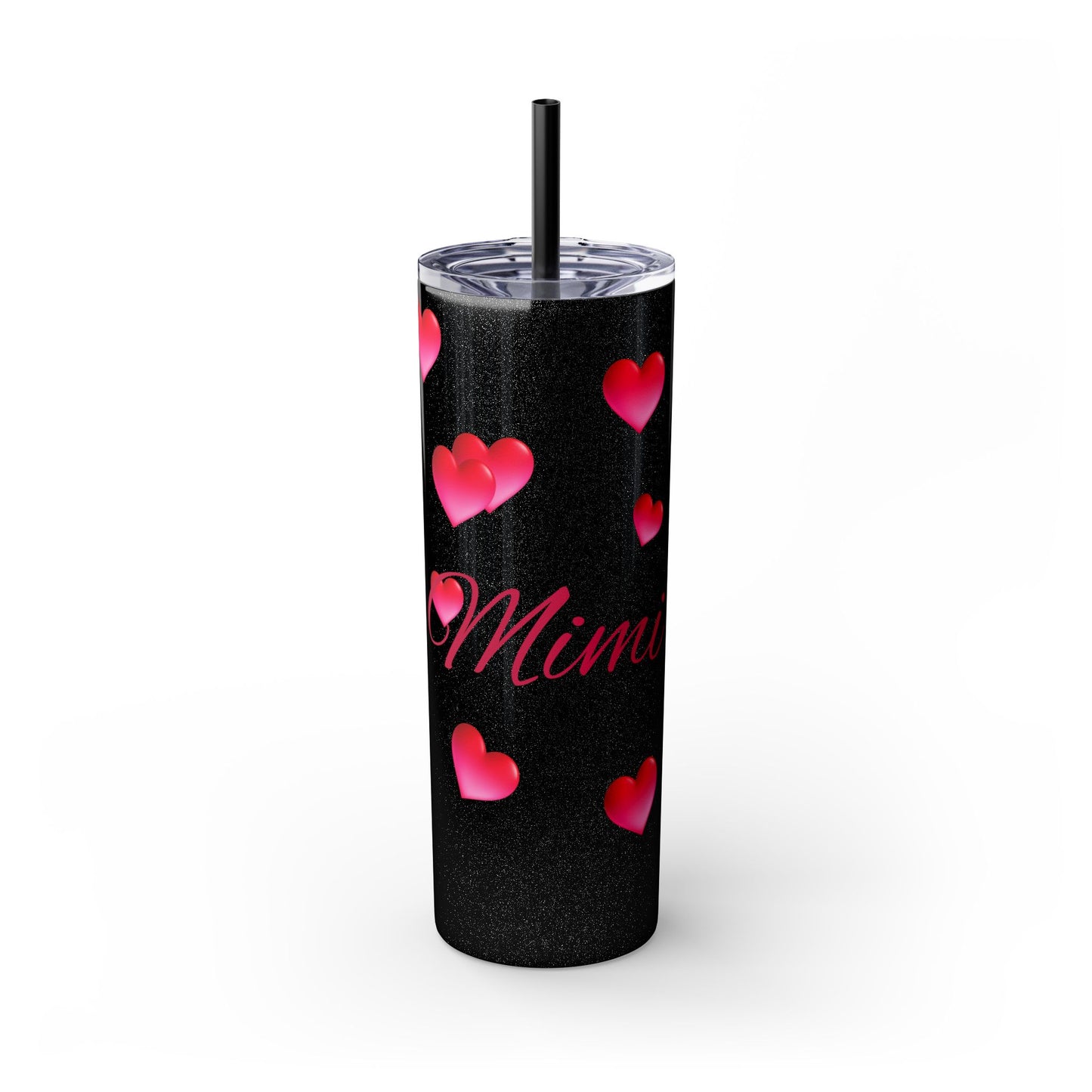 Gepasmaakte Glitter 20oz Dun Tumbler met Pienk Hartpatroon — [Jou Naam Hier]