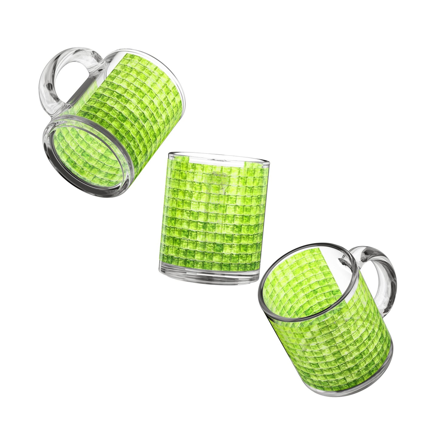 Lime Green Mosaic Pattern Glass Mug 10oz