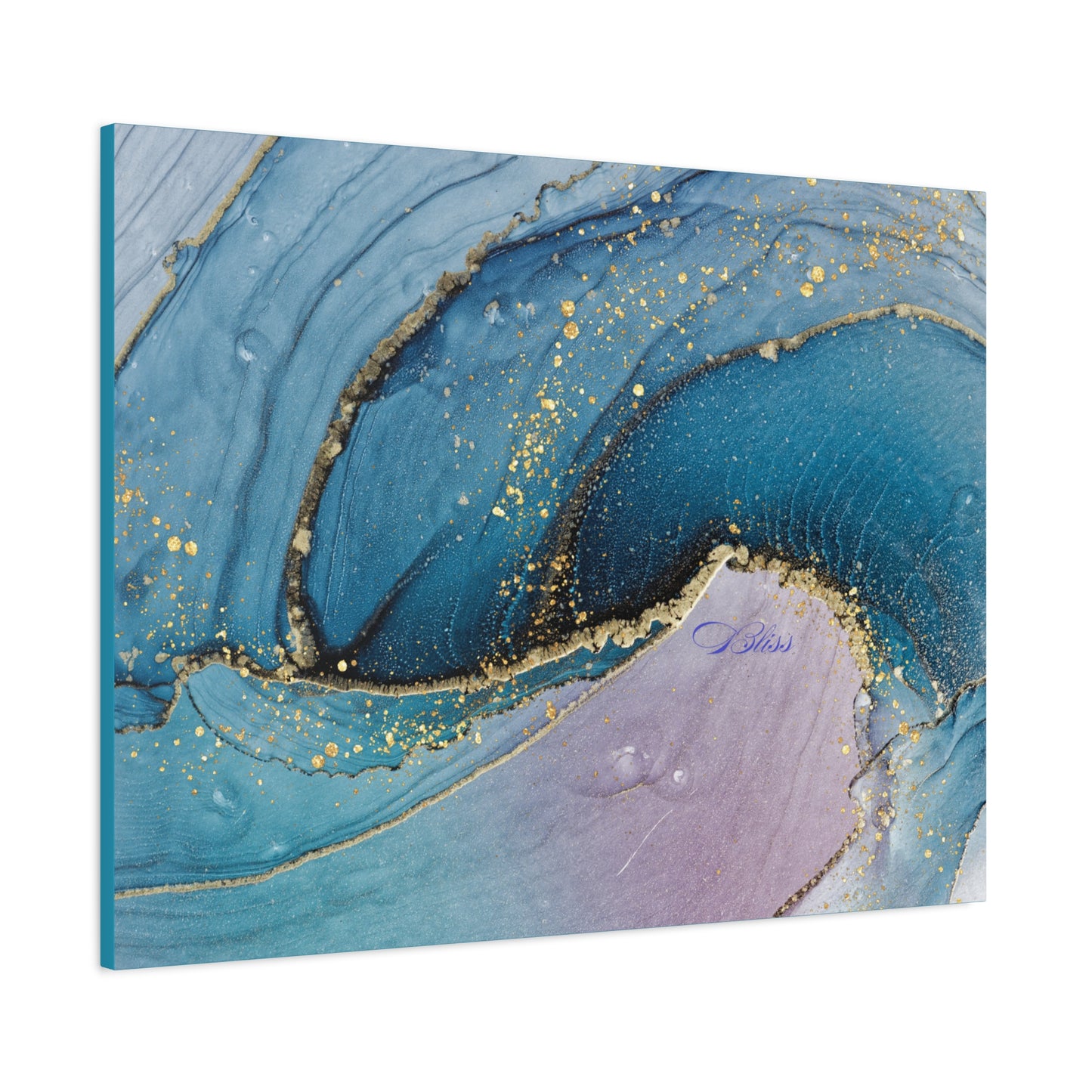 Canvas Wall Art, Abstract Ocean Wave, Modern Decor, Home Office, Gift for Her, Blue Gold Artwork, Living Room Wall Decor