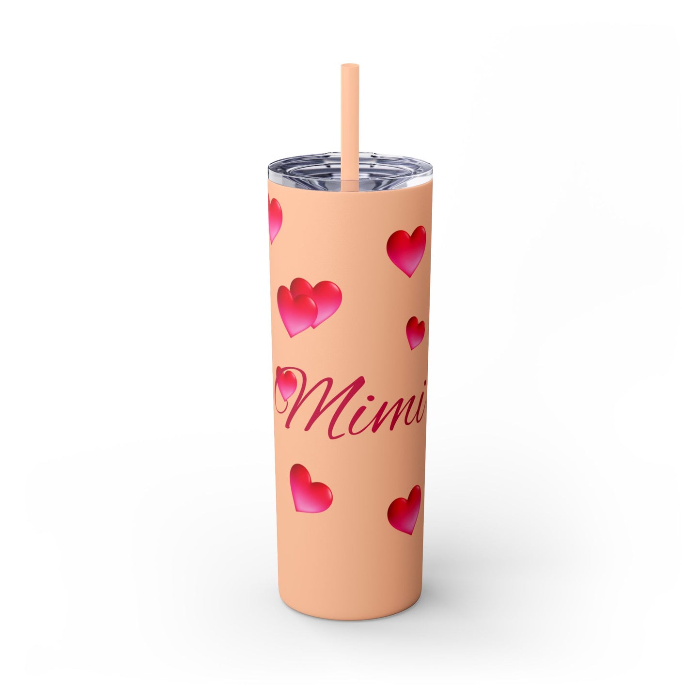 Gepasmaakte Glitter 20oz Dun Tumbler met Pienk Hartpatroon — [Jou Naam Hier]