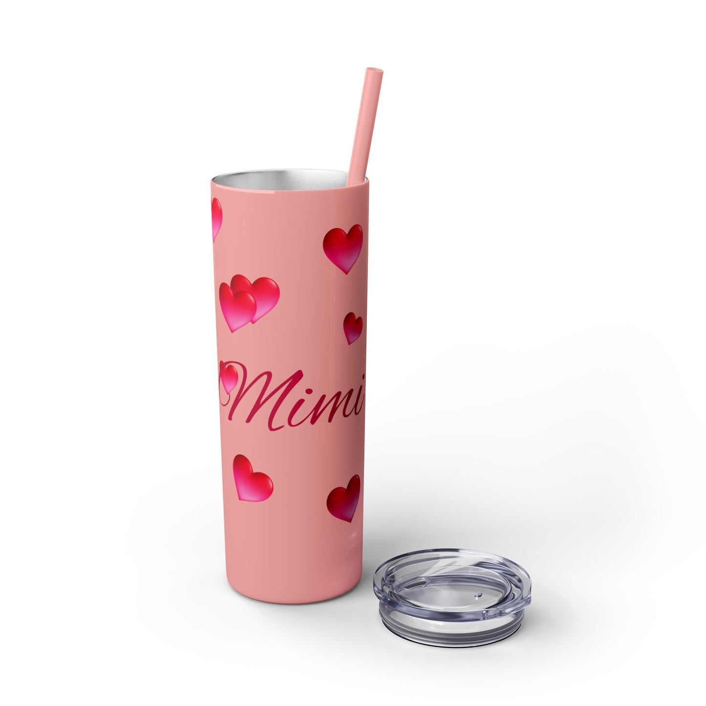 Gepasmaakte Glitter 20oz Dun Tumbler met Pienk Hartpatroon — [Jou Naam Hier]