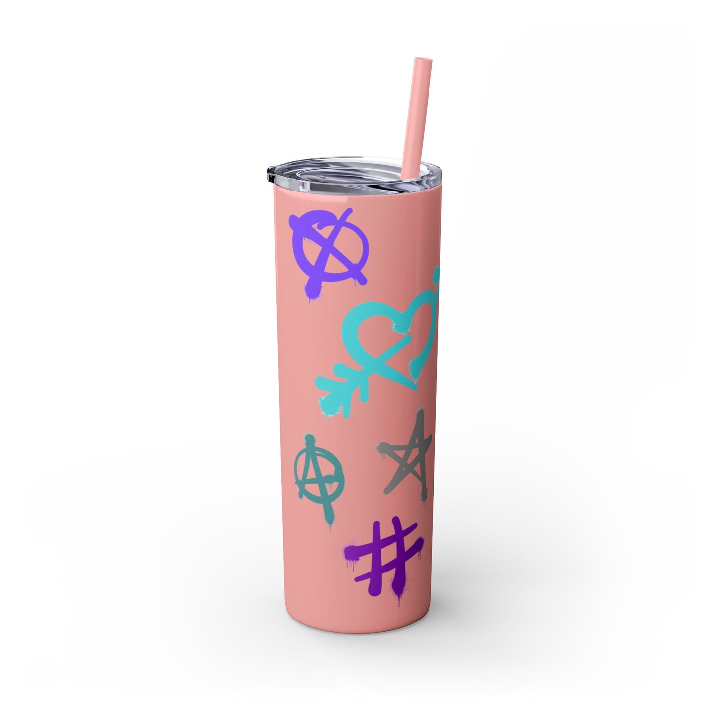 Trendy Skinny Tumbler with Straw, 20oz | Unique Graffiti Style Drinkware for Teens, Gifts, Parties, and Everyday Use