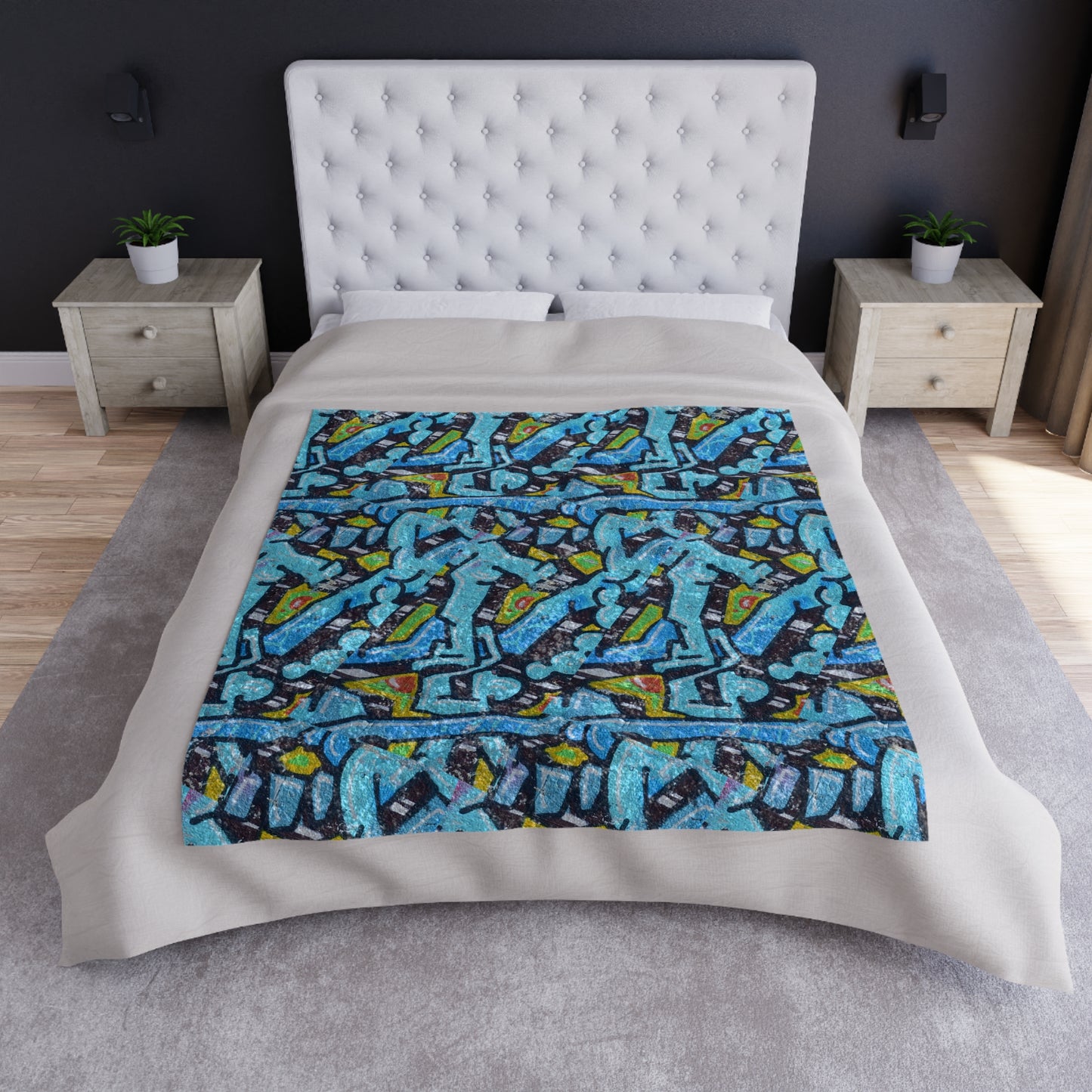 Crushed Velvet Blue Graffiti Blanket — Abstract Blue Graffiti Pattern Throw