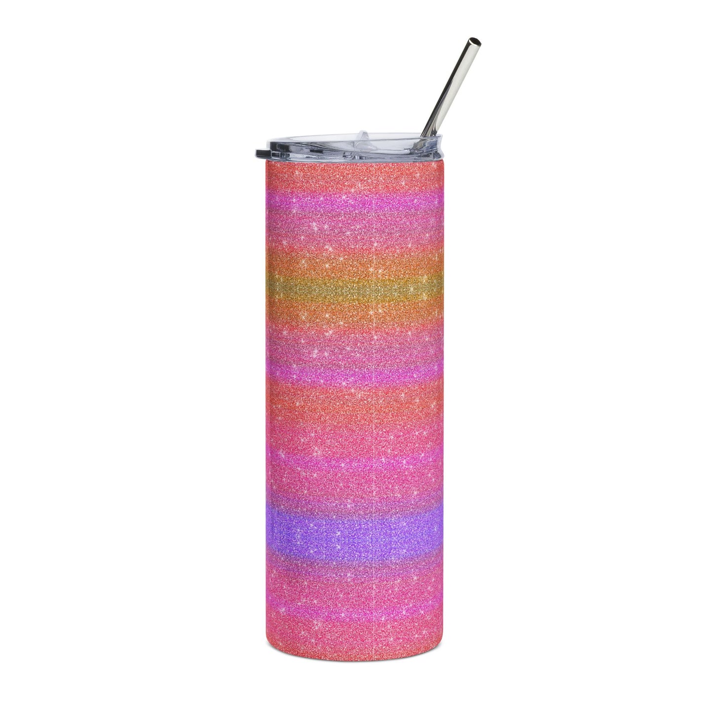 Custom Rainbow Glitter Stripes Tumbler | 20oz Stainless Steel
