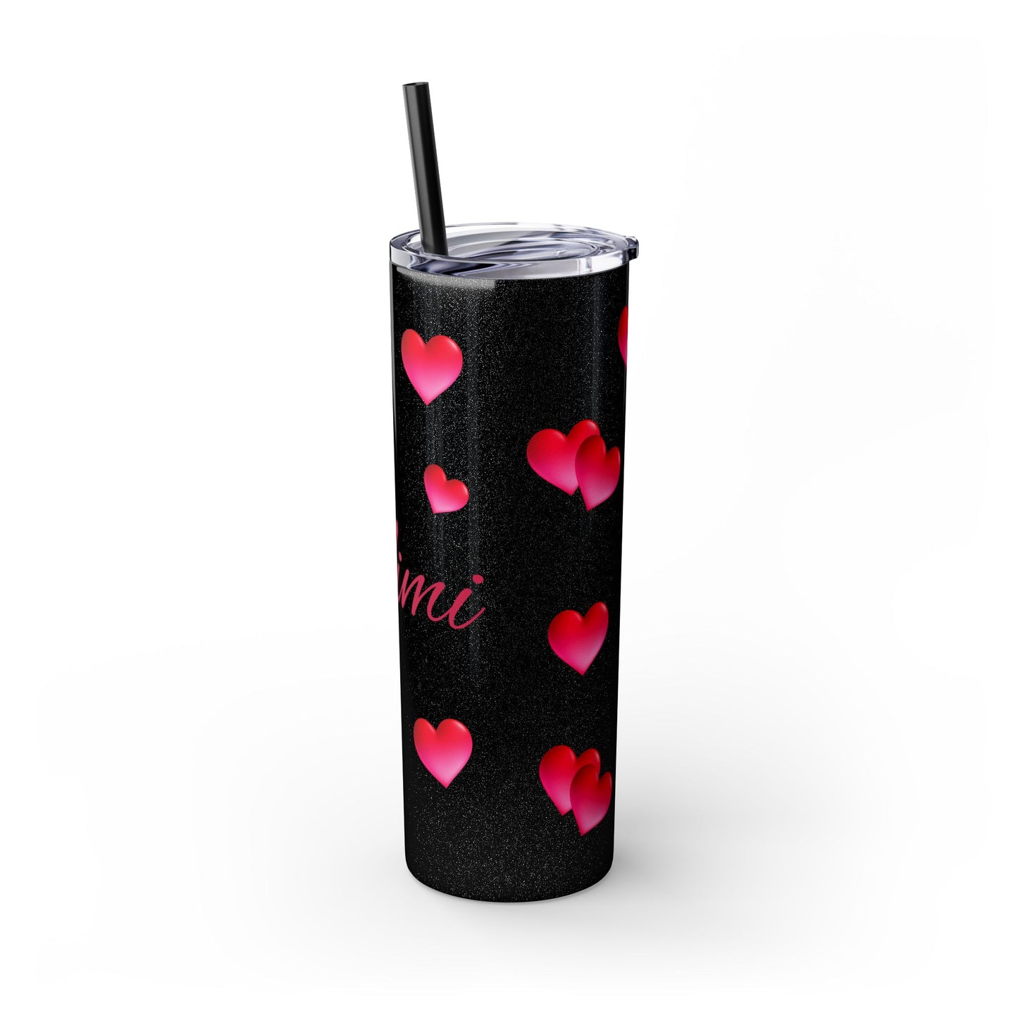 Gepasmaakte Glitter 20oz Dun Tumbler met Pienk Hartpatroon — [Jou Naam Hier]