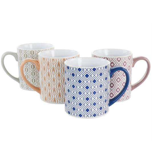 Mr. Coffee Bliss 4 Piece 20oz Can Shaped Stoneware Mug Set in Assorted Colors and Patterns-0