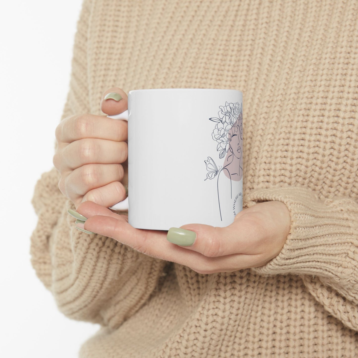 Bloom Where You Are Planted - Boho Floral Ceramic Mug, Inspirational Coffee Cup, Artistic Tea Mug, Gift for Her, Home Decor, Kitchen Accessory