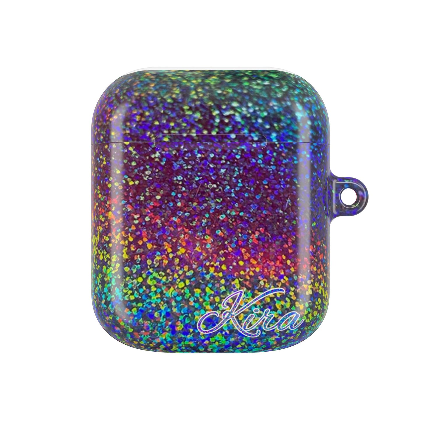Holographic Rainbow Glitter Print Earbud Case - Personalized Name Option