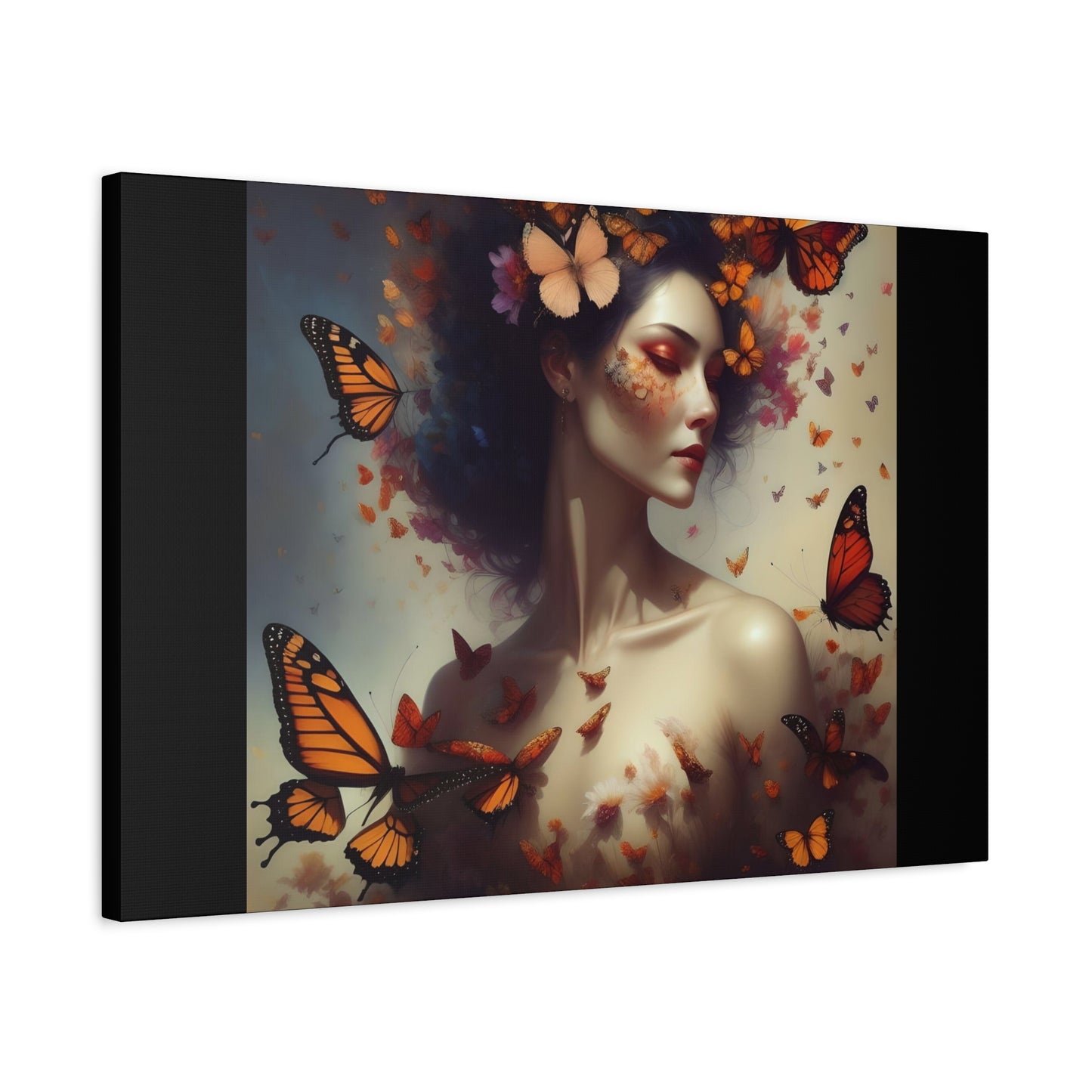 Canvas Wall Art - Butterfly Woman Print, Floral Home Decor, Unique Gift for Nature Lovers, Birthday Decoration, Whimsical Art