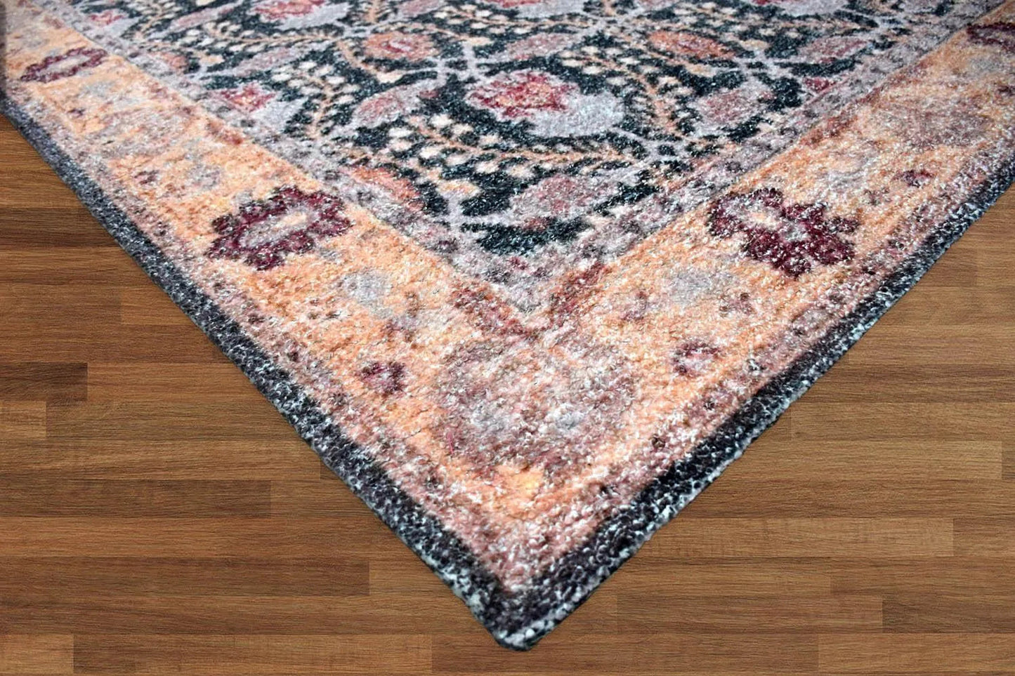 Multi Sizes Micro Printed Hand Woven Polyester Oriental Area Rug Charcoal, Peach Color-4