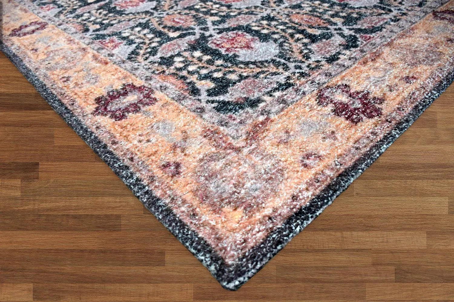 Multi Sizes Micro Printed Hand Woven Polyester Oriental Area Rug Charcoal, Peach Color-4