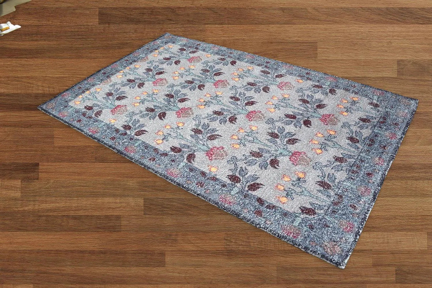 Multi Size Gray, Blue Handmade Hand Woven Polyester Traditional Oriental Area Rug-2
