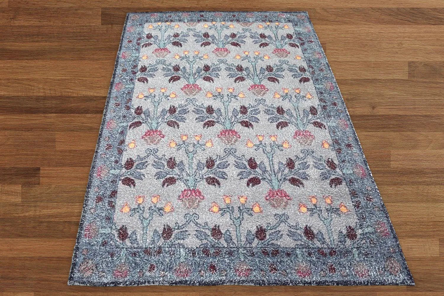Multi Size Gray, Blue Handmade Hand Woven Polyester Traditional Oriental Area Rug-3