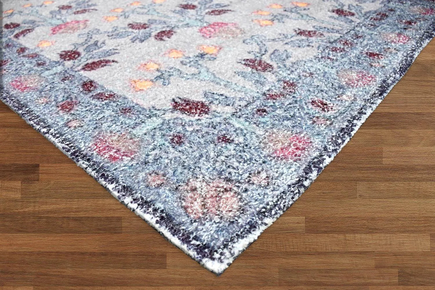 Multi Size Gray, Blue Handmade Hand Woven Polyester Traditional Oriental Area Rug-4