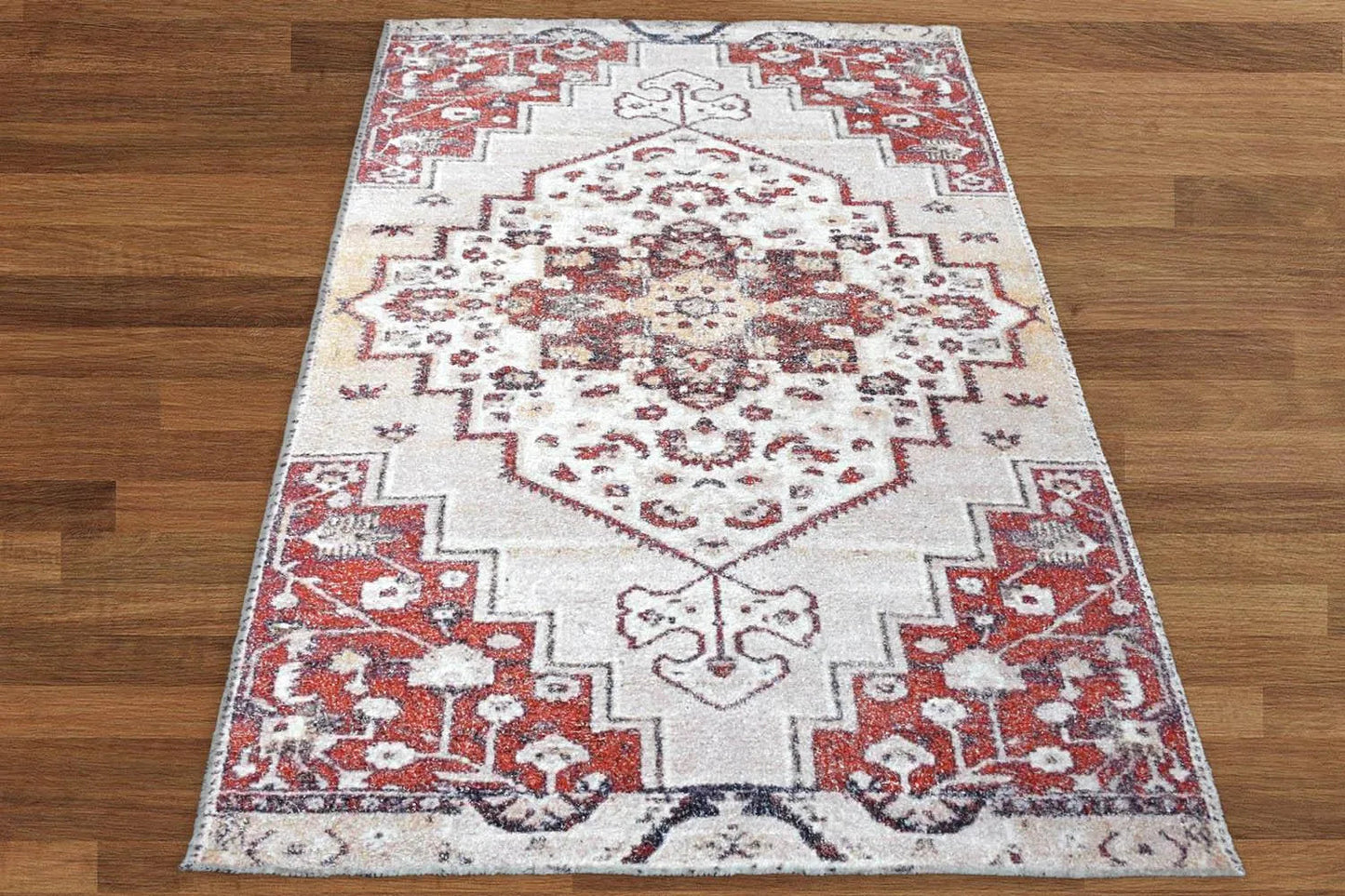 Multi Size Handmade Micro Printed Polyester Traditional Oriental Area Rug Beige, Taupe Color-2
