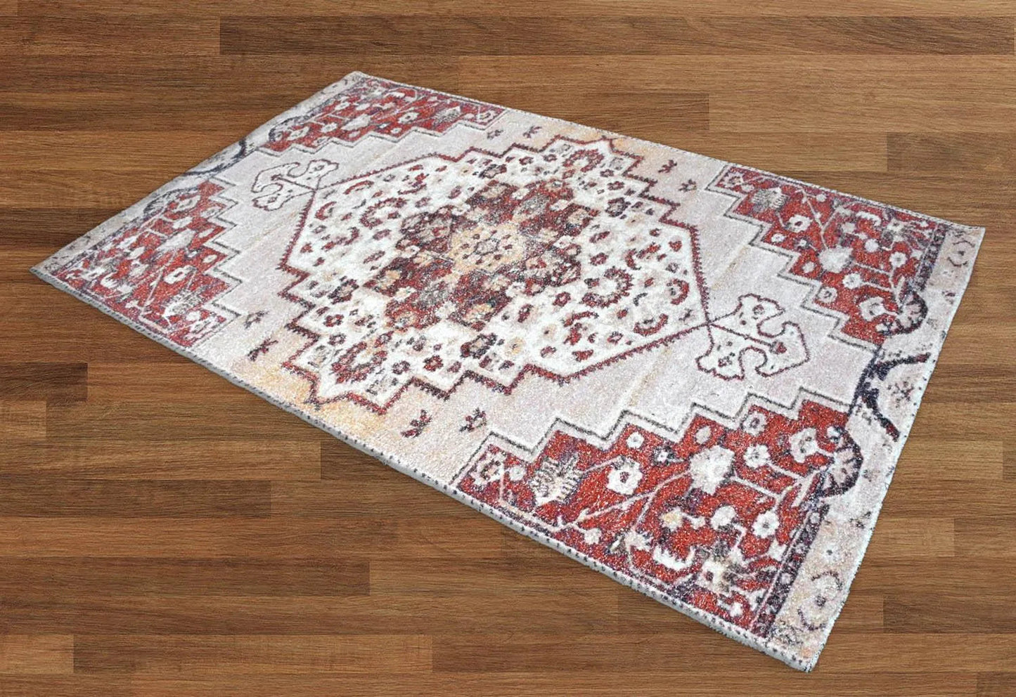 Multi Size Handmade Micro Printed Polyester Traditional Oriental Area Rug Beige, Taupe Color-3