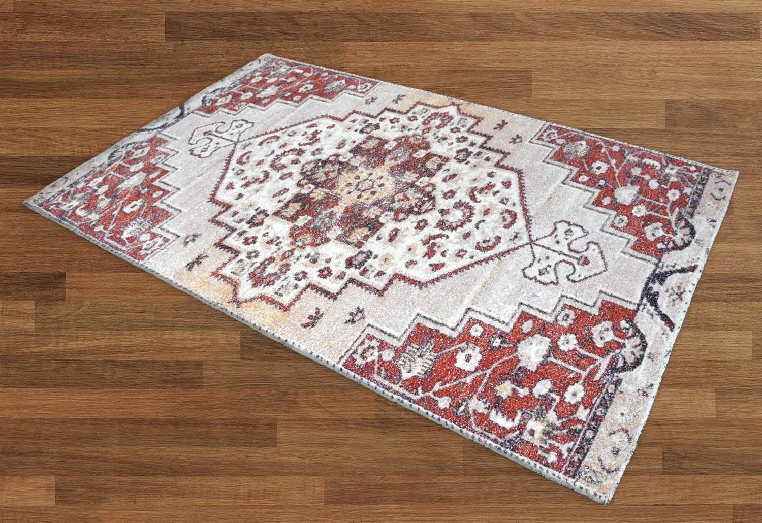 Multi Size Handmade Micro Printed Polyester Traditional Oriental Area Rug Beige, Taupe Color-3