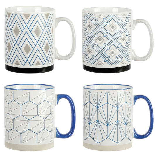 Mr. Coffee Parkmill 17oz 4 Piece Stoneware Coffee Mug Set in Assorted Designs-0