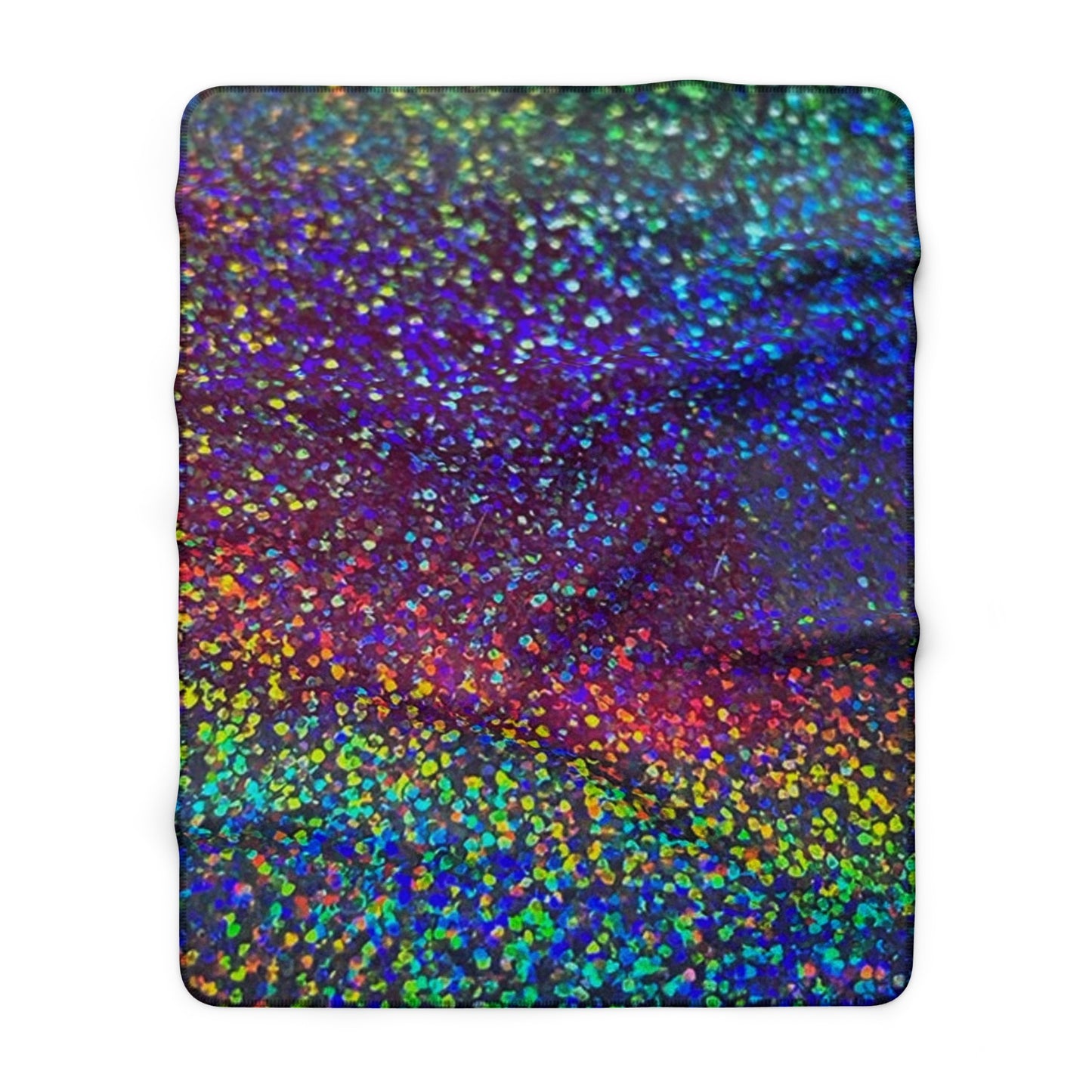 Holographic Rainbow Glitter Print Sherpa Blanket | Plush Fleece Throw