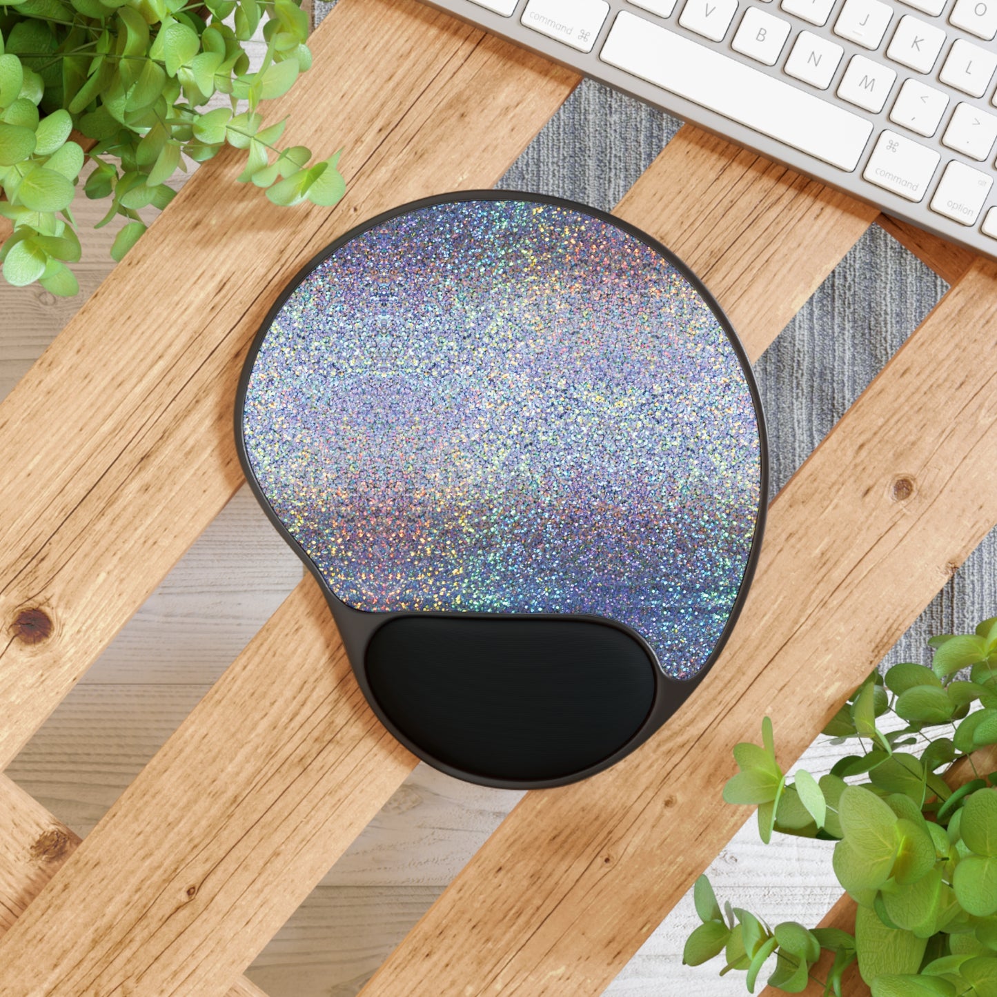 Holographic Glitter Print Mouse Pad with Ergonomic Wrist Rest