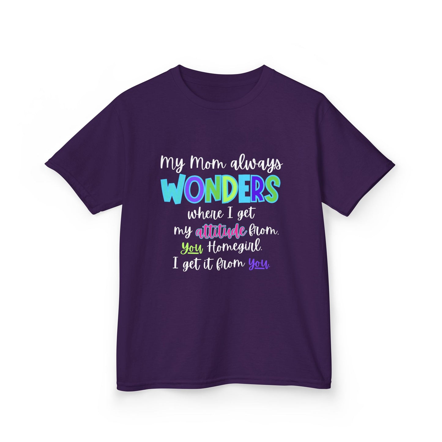 Colorful Kids Tee: 'My Mom Wonders Where I Get My Attitude From' | Fun Gift for Birthdays, Holidays, Everyday Wear, Unique Kids Apparel
