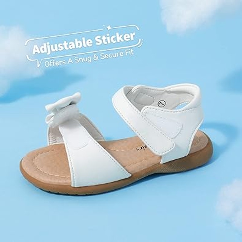 Dream Pairs Toddler Girls Size 8 White Adjustable Hook & Loop Bow Sandals Shoes