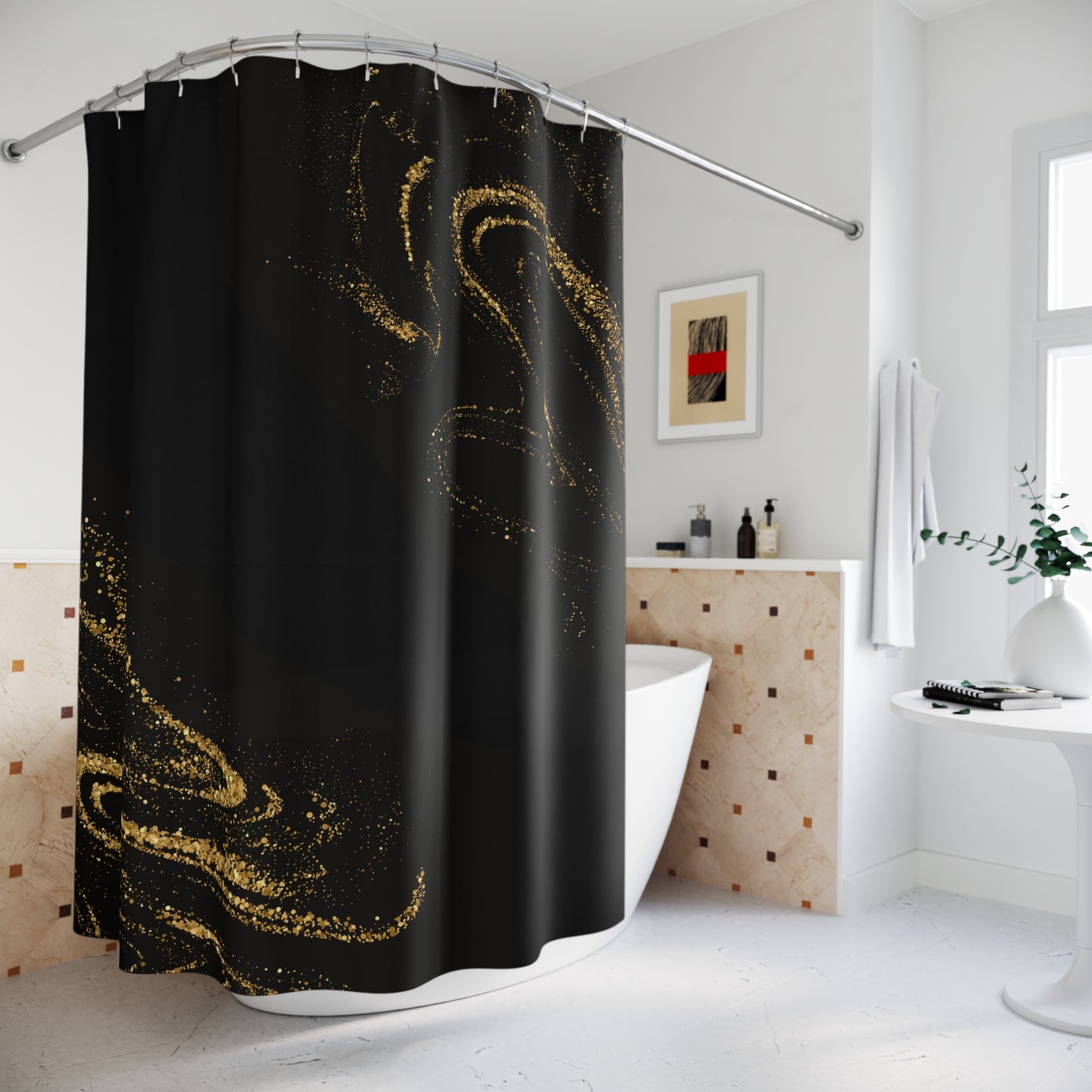 Elegant Black Abstract Shower Curtain, Modern Bathroom Decor, Luxurious Home Accessories, Stylish Bathroom Decor, Unique Gift Idea