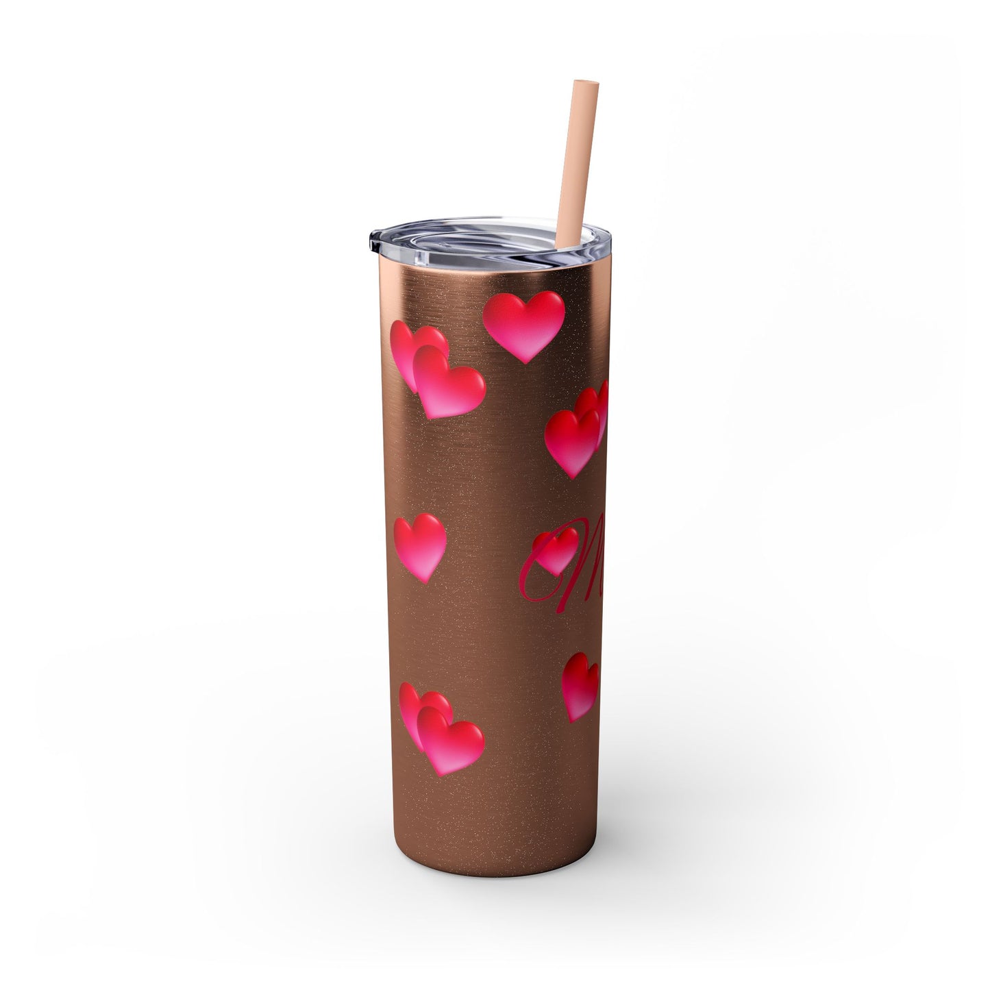 Gepasmaakte Glitter 20oz Dun Tumbler met Pienk Hartpatroon — [Jou Naam Hier]