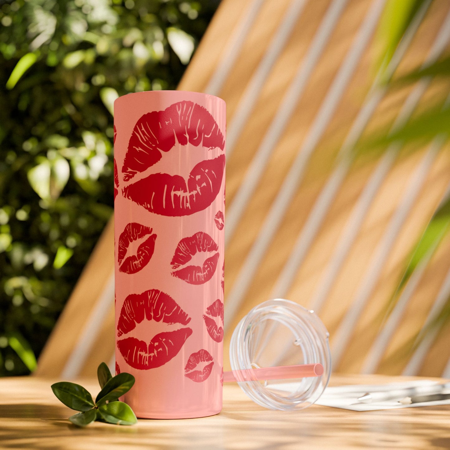Red Lips Kiss Mark Skinny Tumbler, 20oz | Kiss Print Drinkware | Cute Gift for Her | Travel Mug | Valentine's Day, Wedding Favor