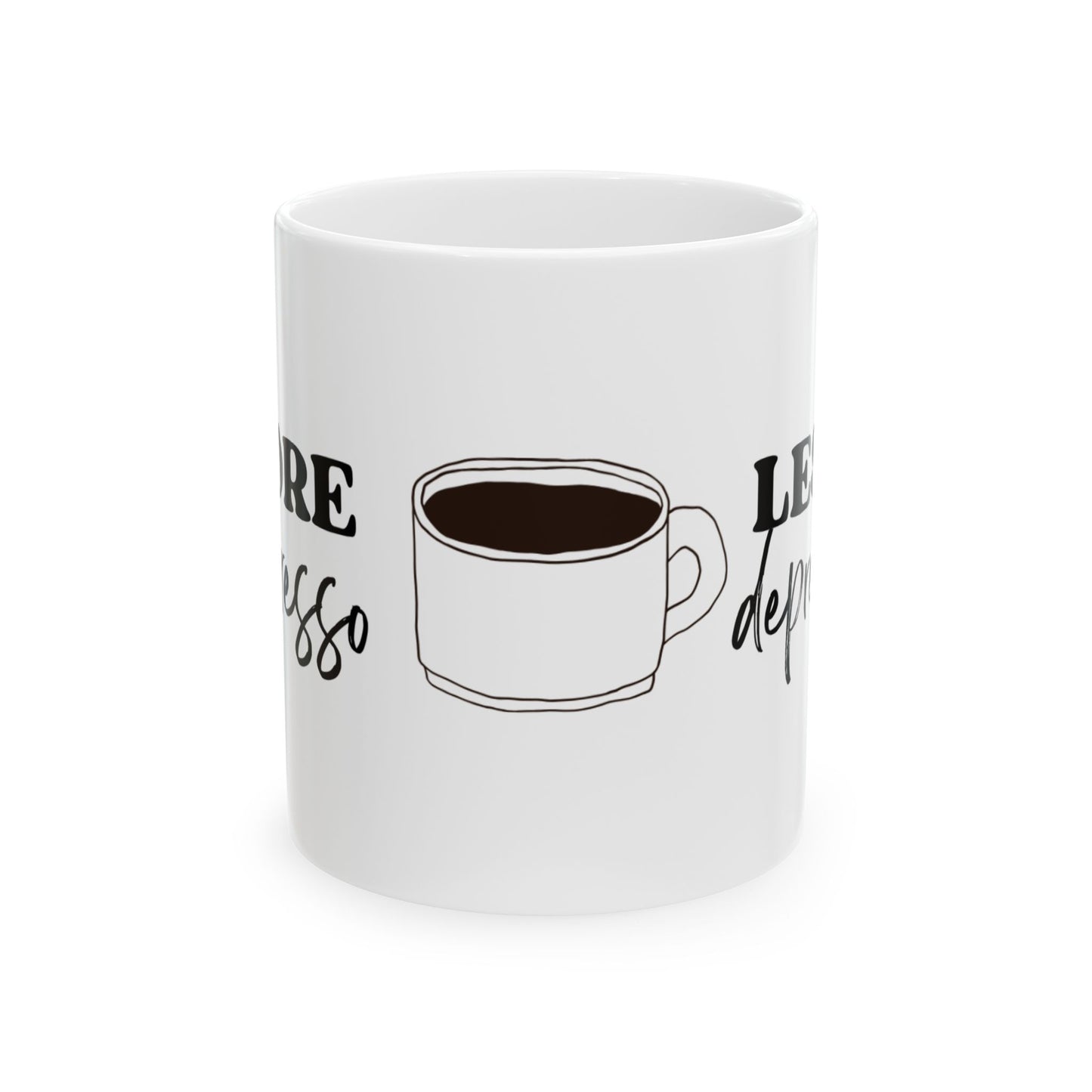 MORE EXPRESSO, LESS DEPRESSO Artisan Coffee Mug with Fun Quotes, Unique Gift for Coffee Lovers, Home Decor, Birthday Present, Office Mug