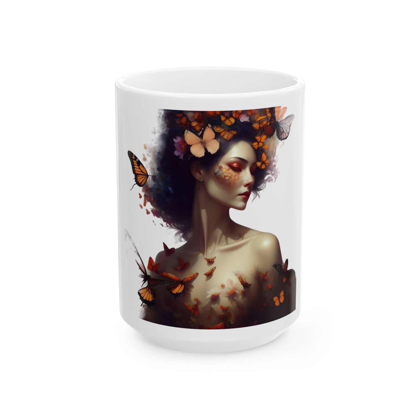 Enchanting Butterfly Woman Ceramic Mug - Artistic Coffee Cup, Tea Mug, Unique Gift for Art Lovers, Nature Lovers, Birthday, Home Decor