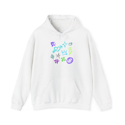 Colorful Unisex Heavy Blend Hooded Sweatshirt with Unique Symbols