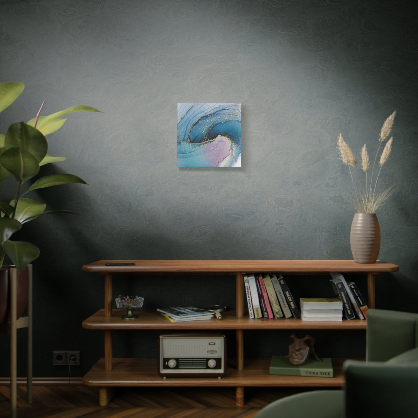 Canvas Wall Art, Abstract Ocean Wave, Modern Decor, Home Office, Gift for Her, Blue Gold Artwork, Living Room Wall Decor