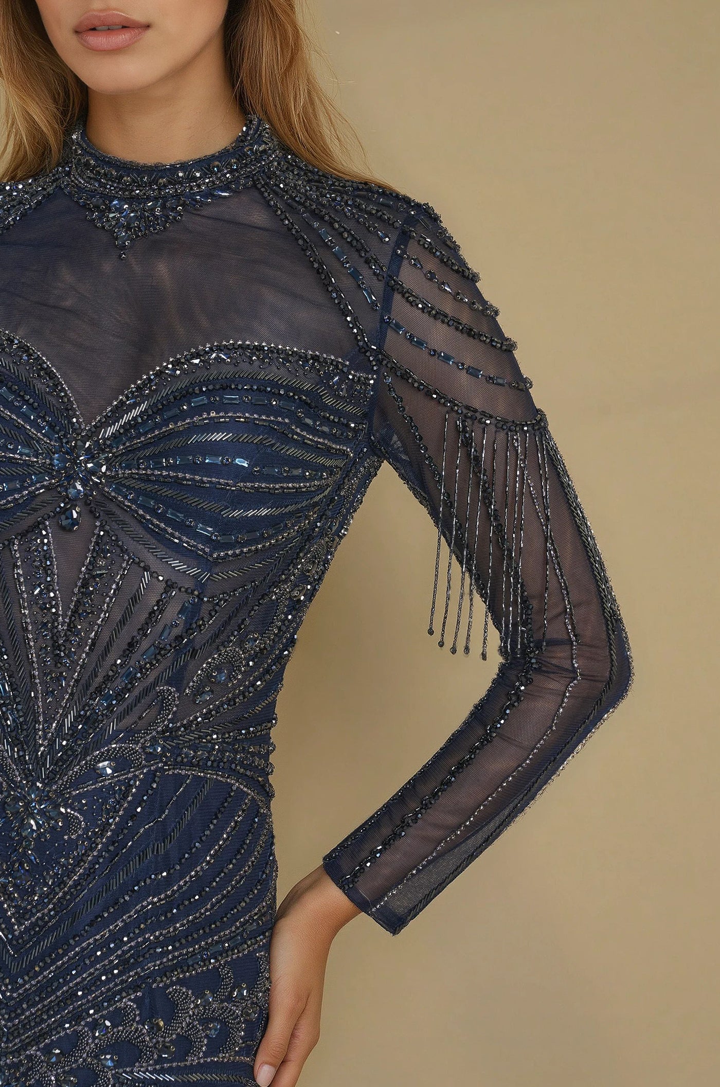 Dubai Hand Embellished Long Sleeve Couture Dress-4