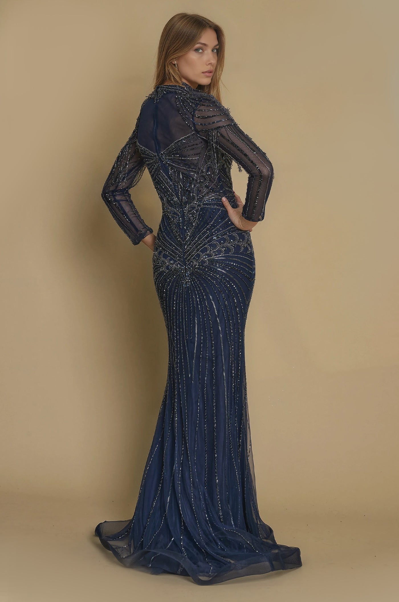 Dubai Hand Embellished Long Sleeve Couture Dress-1