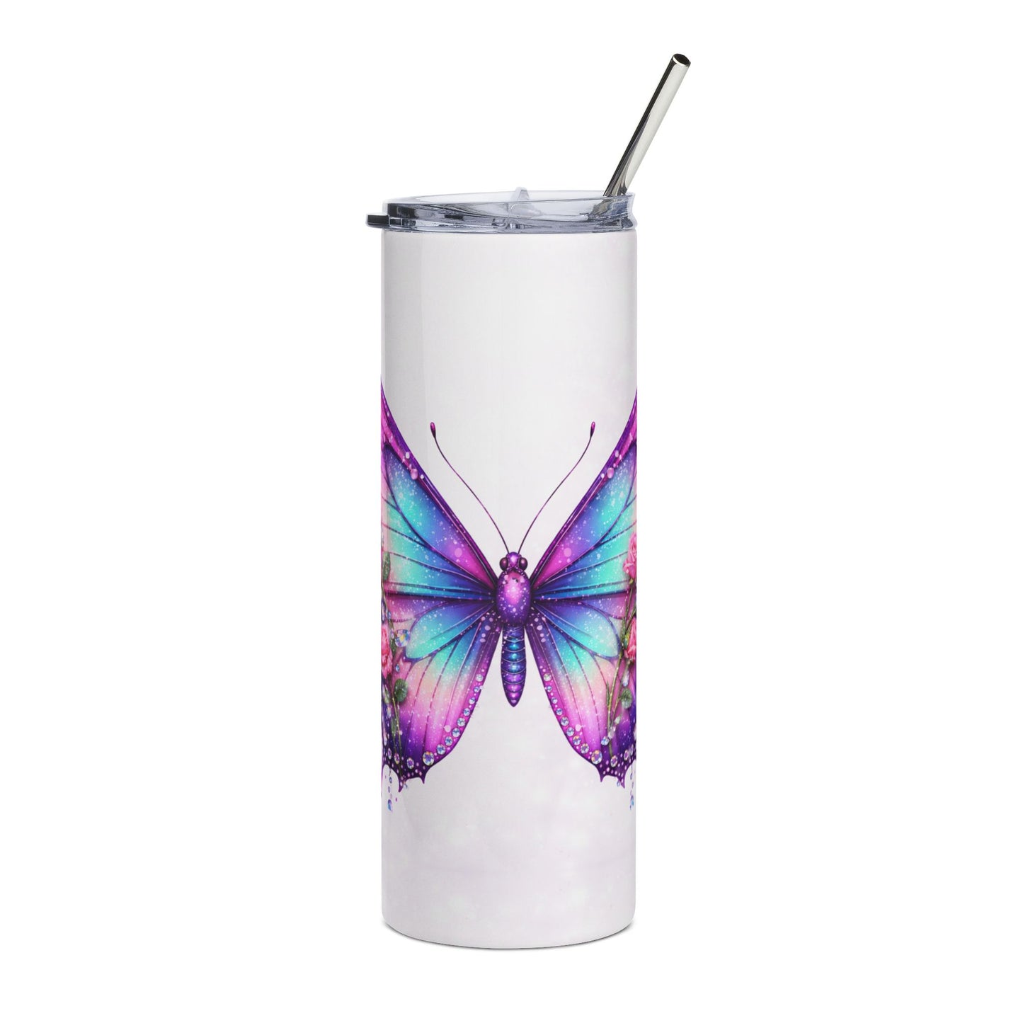 Custom Purple Teal Butterfly Tumbler | 20oz Stainless Steel
