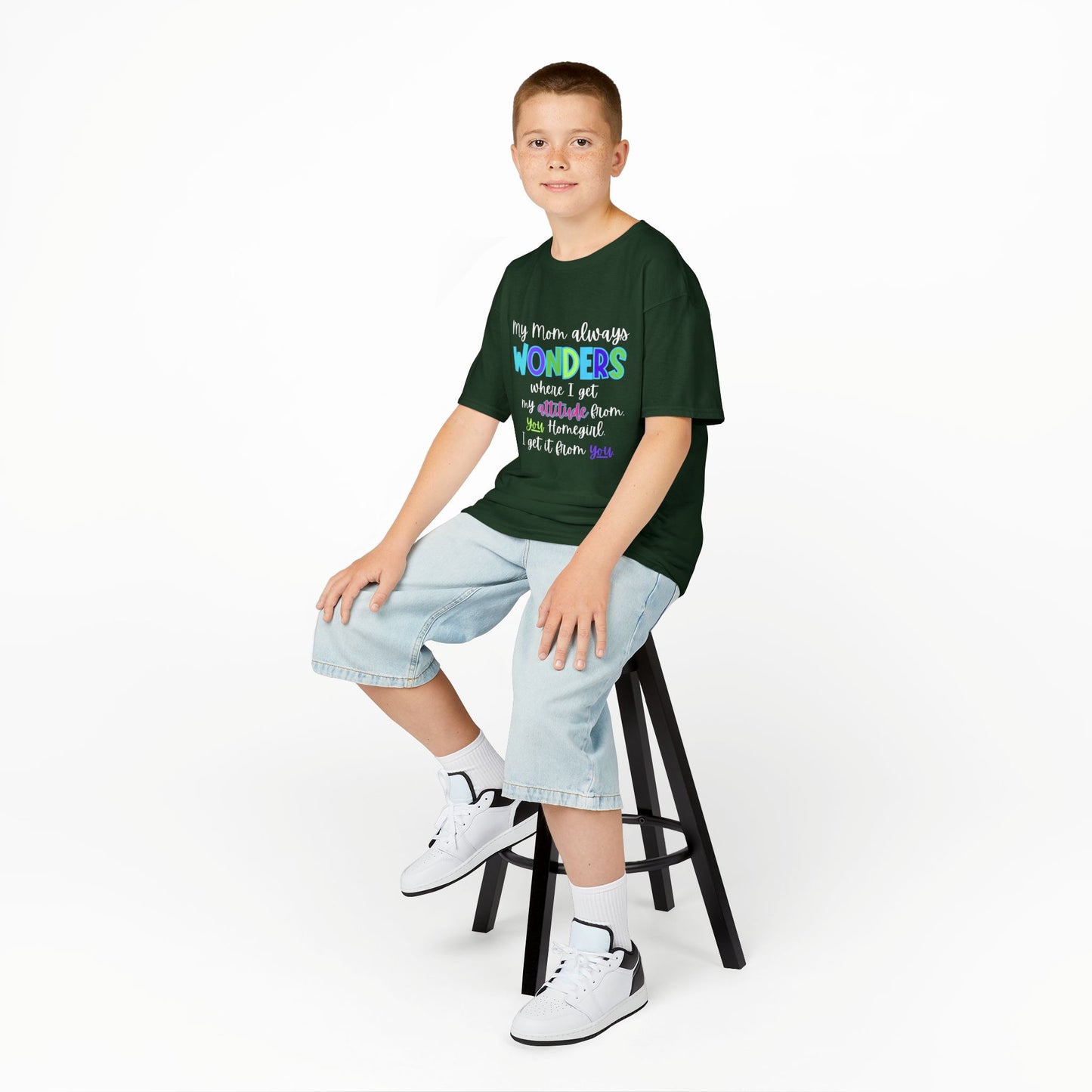 Colorful Kids Tee: 'My Mom Wonders Where I Get My Attitude From' | Fun Gift for Birthdays, Holidays, Everyday Wear, Unique Kids Apparel