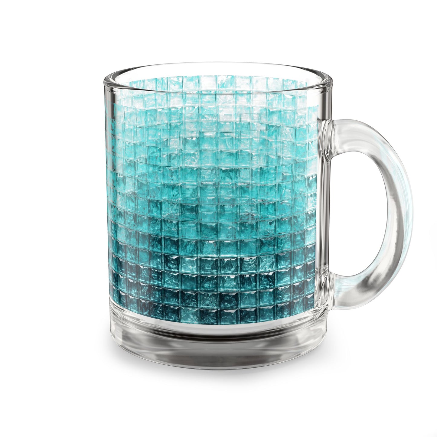 Aqua Mosaic Tile Pattern Glass Mug 10oz Clear Handle